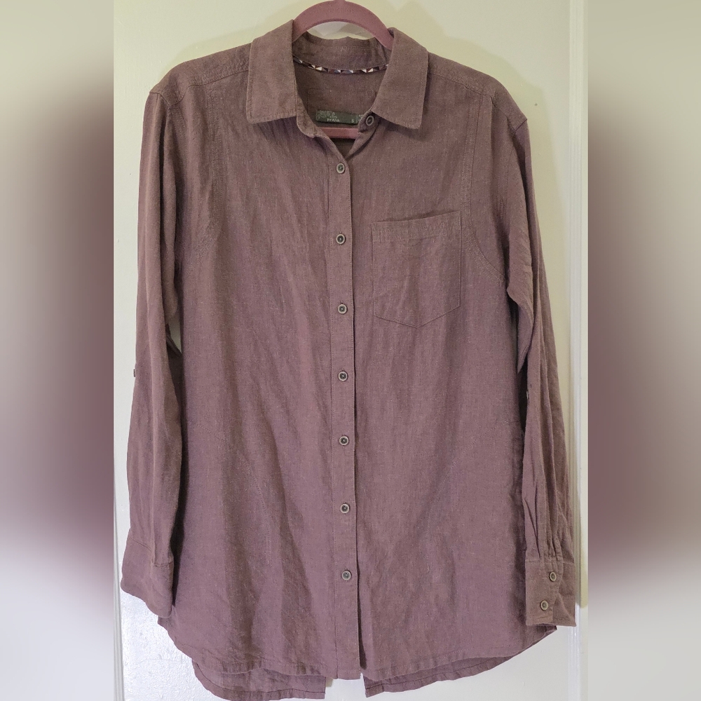 šprAna Aster Tunic Top Roll Tab Sleeve Size S Mauve Hemp Blend EUC - Picture 3 of 8